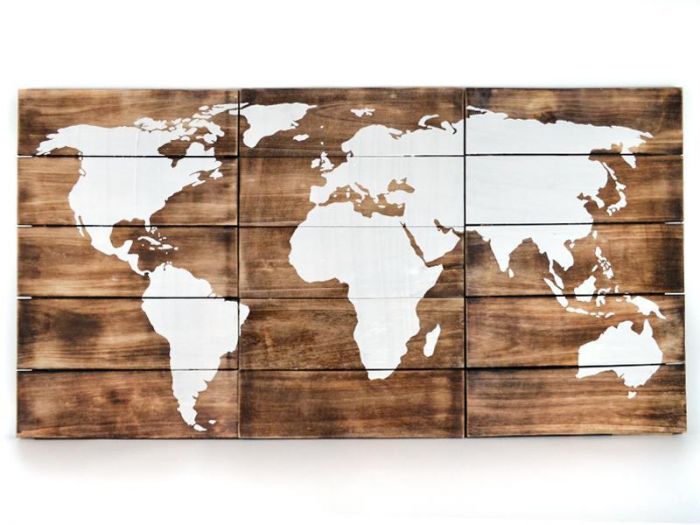 Drieluik wereldkaart/houten wereldkaart 105x55cm 