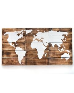 Drieluik wereldkaart/houten wereldkaart 105x55cm 
